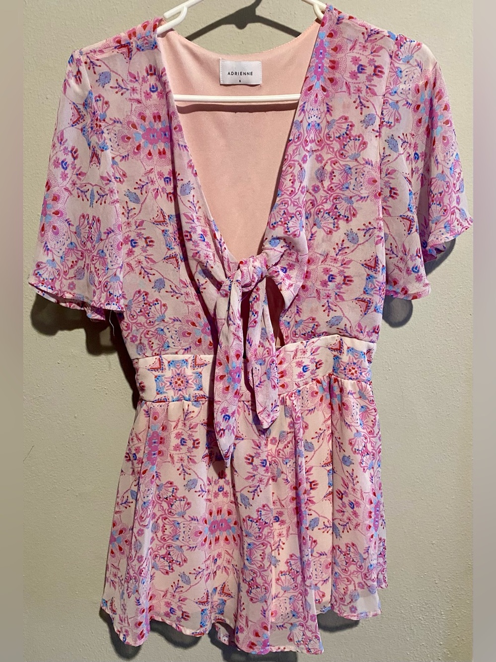 Adrienne Pink Floral Tie-Front Romper
